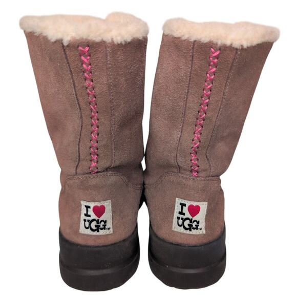 UGG I Heart Suede Shearling Lined Winter Boots Women 7 Boho Cobincore Cozy Y2K - Picture 4 of 9